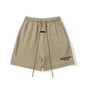 Fog Essentials Khaki Sweat Shorts Elastic Waist Drawstring Logo Print Streetwear Casual Shorts