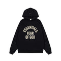 Fog Essentials Black Oversized Hoodie Contrast Cream‑Color Arch‑Logo Pullover Top
