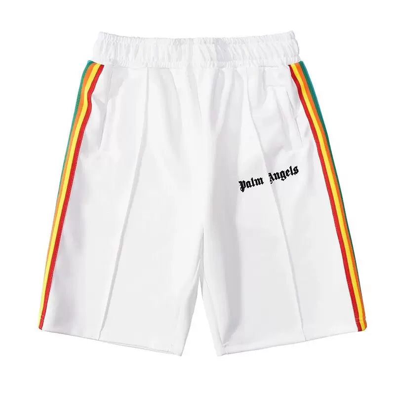 Palm Angels White Rainbow Side Stripe Shorts Unisex Trendy Summer Casual Shorts