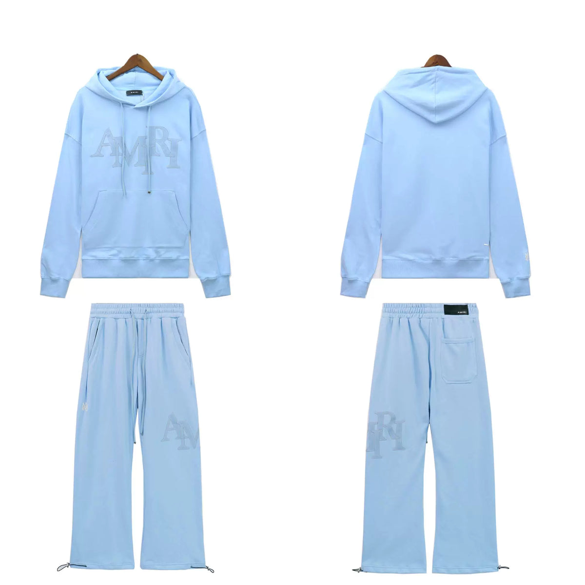 Palm Angels AMIRI Light Blue Logo Hoodie Tracksuit 2Pcs