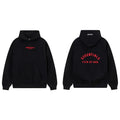 Fog Essentials Black Fleece‑Lined Oversized Pullover Hoodie Arch Red Logo