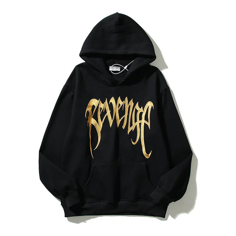Revenge Gold Gothic Script Logo Pullover Hoodie