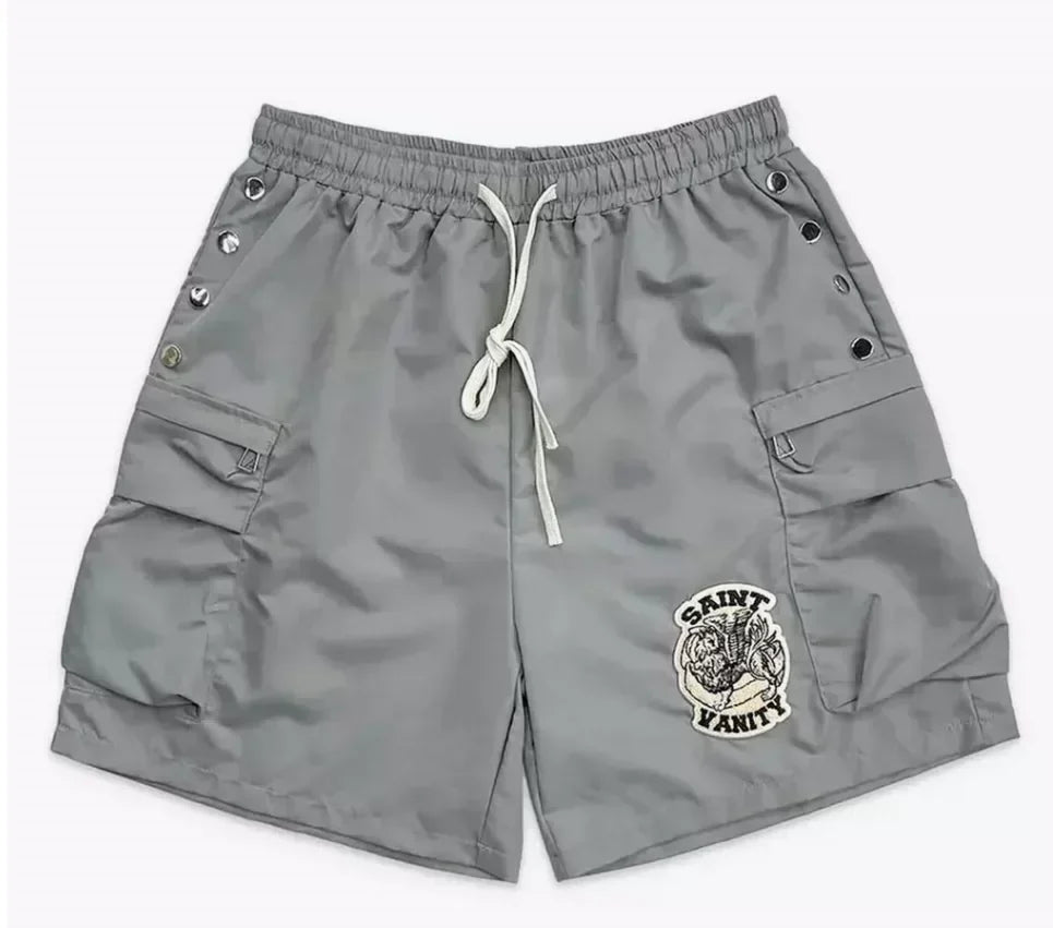 SAINT VANITY Button Embroidered Patchwork Casual Shorts