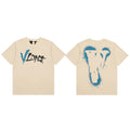 VLONE Graffiti Blue Spray Paint Big V Logo Short Sleeve T‑Shirt