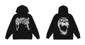 Revenge Metallic Silver 3D Effect Gothic Logo Screaming Skull Hoodie