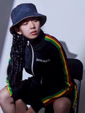 Palm Angels Rainbow Stripe Zip Up Track Jacket - Black (Model Shot)