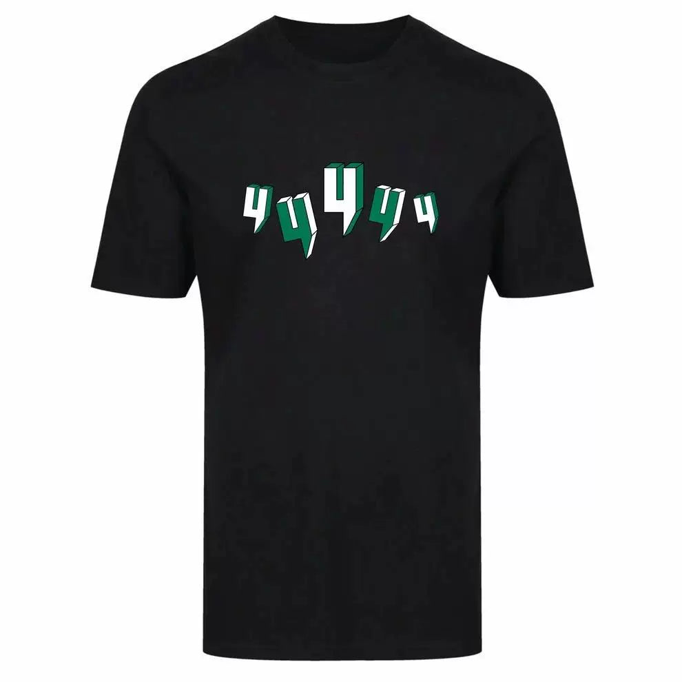 Yelir Green Distorted Letter Art Black Crew Neck T-Shirt