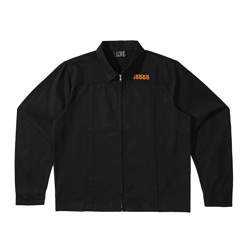 VLONE Embroidered Black Oversized Street‑wear Work Jacket