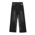 Revenge Stacked Skull Embroidered Wide‑Leg Black Washed Jeans