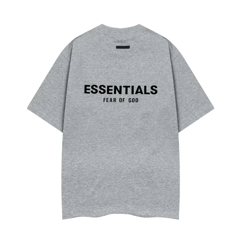 Fog Essentials Grey Oversized Logo Print Short‑Sleeve T‑Shirt Daily Street‑Style Top