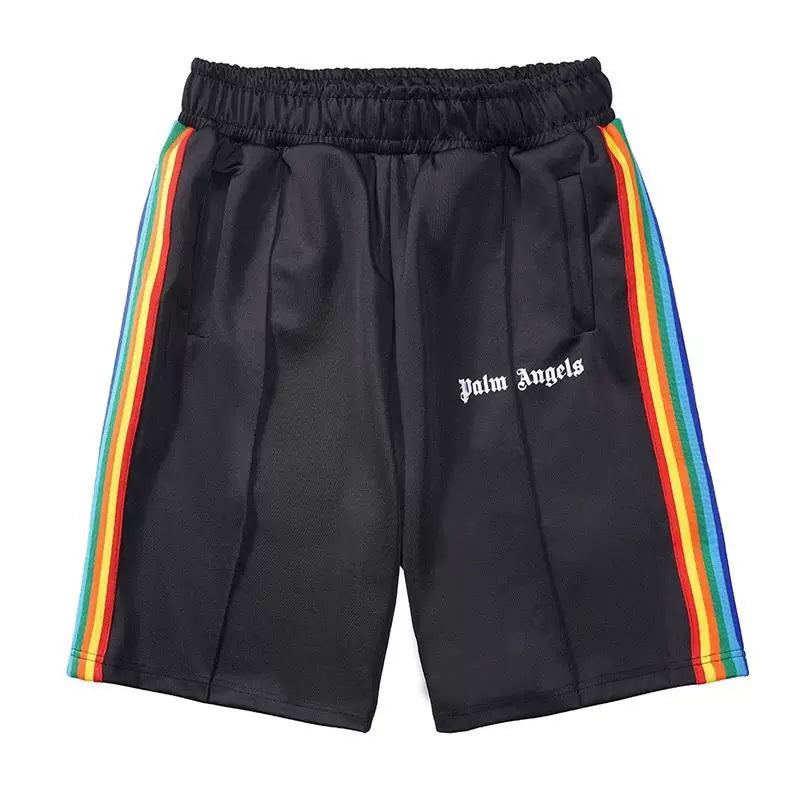 Palm Angels Black Rainbow Side Stripe Shorts Unisex Streetwear Sports Shorts