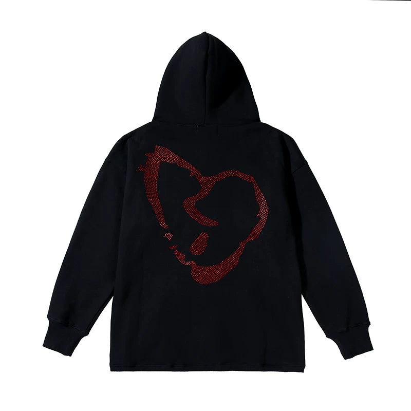 Revenge Red Rhinestone Gothic Script Logo Pullover Hoodie