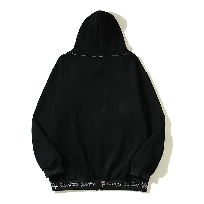Revenge White Big Logo Contrast‑Stitch Zip Up Hoodie