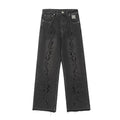 Revenge Tribal Thorn Embroidered Wide‑Leg Black Washed Jeans