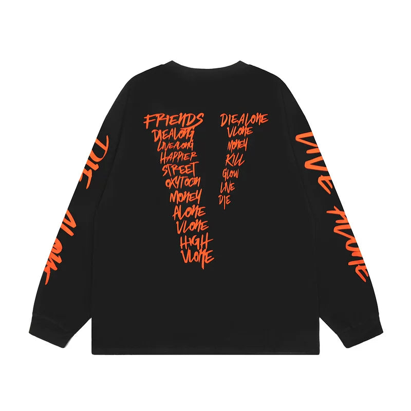 VLONE DIE ALONE Graffiti Script Long Sleeve T‑Shirt Black
