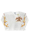 Vintage Flame Cross Print Waffle‑Knit Long‑Sleeve Top, Unisex Off‑White Y2K Streetwear Shirt