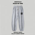 Fog Essentials Light Grey Jogger Pants Black Side Strip Print Hip‑Hop Sweatpants