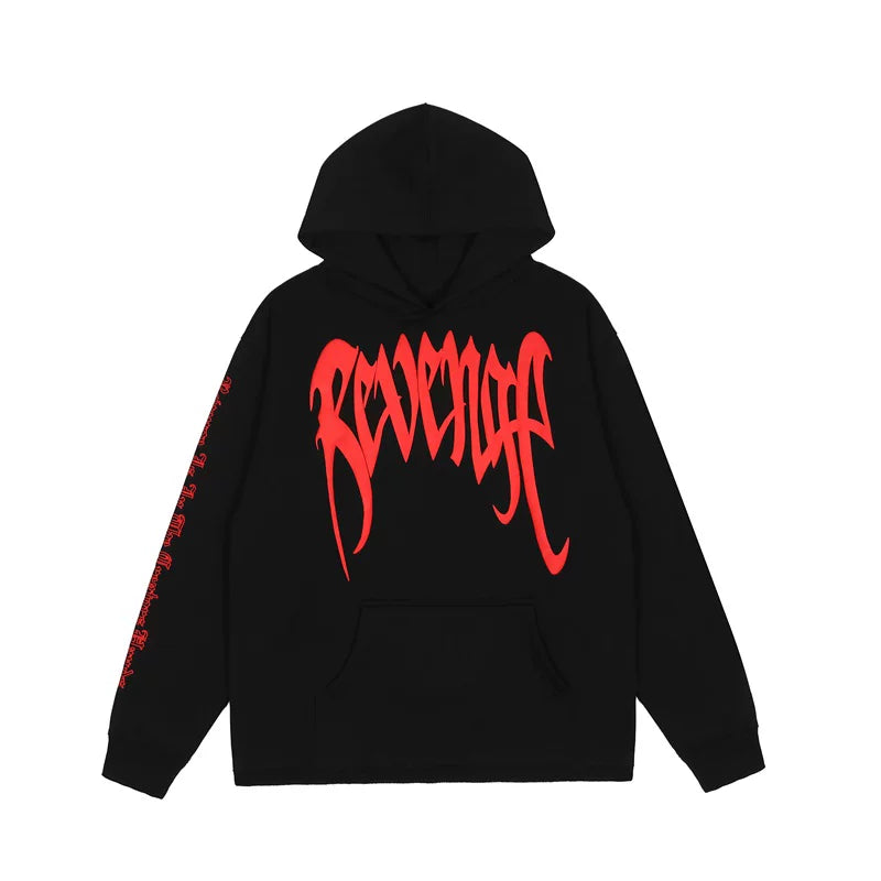 Revenge Red Gothic Logo Sleeve Print Hoodie