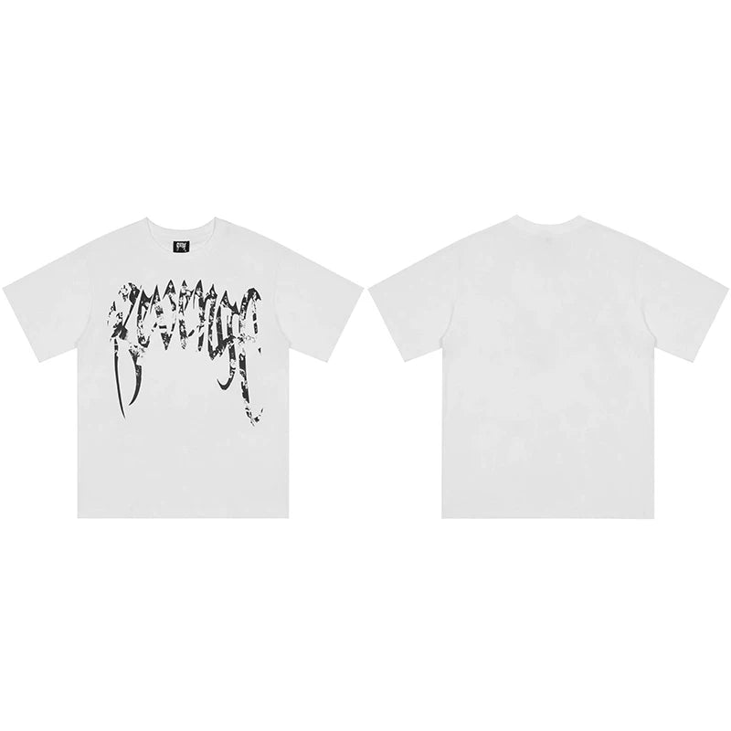 Revenge Black Distressed Gothic Script Graphic T‑Shirt