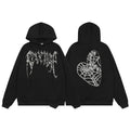 Revenge Silver Rhinestone Spider‑Web Heart Graphic Hoodie