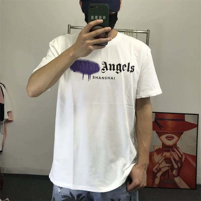 Palm Angels White Purple Drip Shanghai Logo Tee
