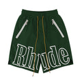 Rhude Large Outline Logo Print Drawstring Green Streetwear Shorts