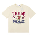 Rhude Bordeaux Grand Vin Crest Emblem Vintage Graphic Cream Short Sleeve T‑Shirt
