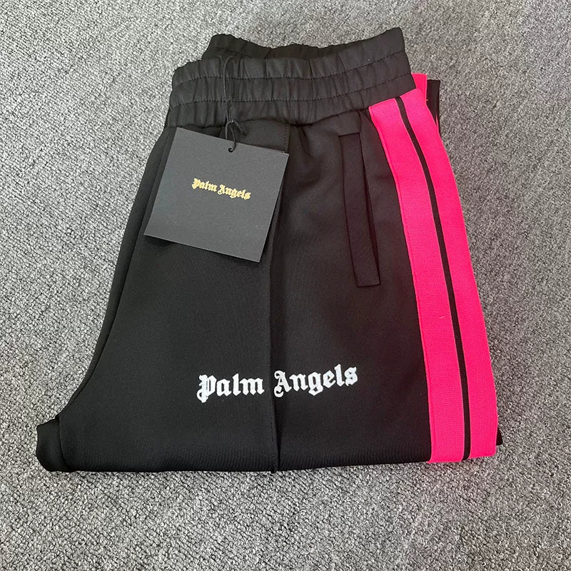Palm Angels Black Pink Stripe Track Pants Unisex