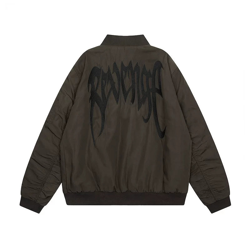 Revenge Gothic Embroidered Bomber Jacket Dark Brown