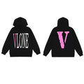 VLONE Pink Distressed Big V Hoodie Black