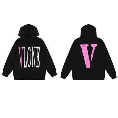 VLONE Pink Distressed Big V Hoodie Black