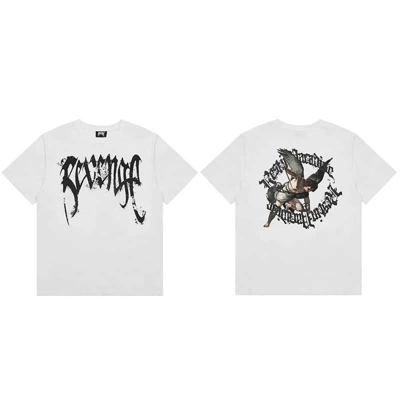 Revenge Distressed Gothic Logo Angel Graphic T‑Shirt