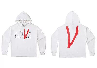 VLONE LOVE‑V Hand‑Draw Red Big V Hoodie White