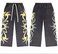 Valleydream Black Washed Tribal Sun Print Wide Leg Sweatpants