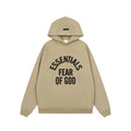 Fog Essentials Khaki Relaxed‑Fit Graphic Print Hooded Sweatshirt Unisex Pullover