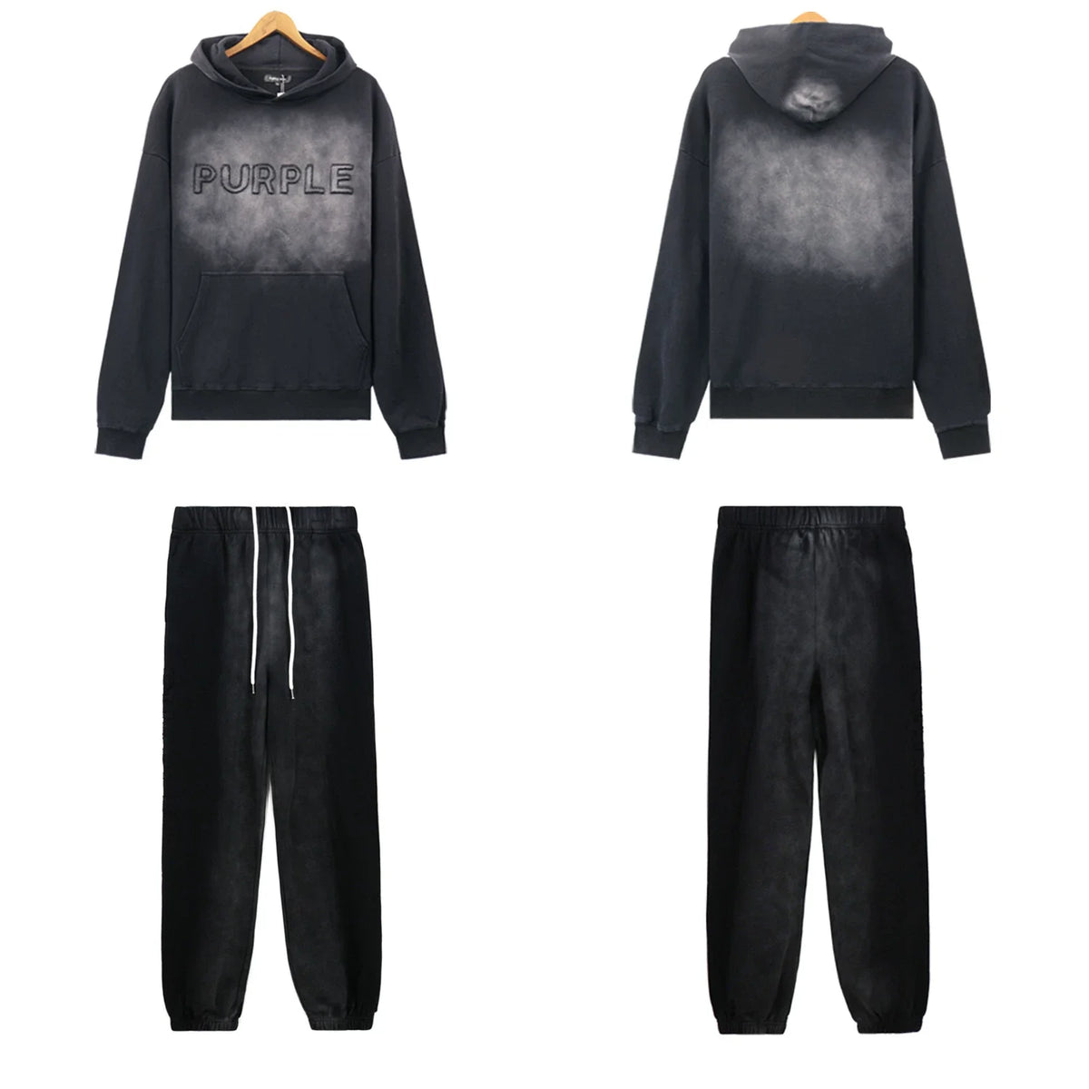 Palm Angels PURPLE Black Faded Hoodie Tracksuit 2Pcs