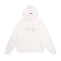 Fog Essentials Cream Off‑White Subtle Metallic Logo Hoodie, Relaxed‑Fit Neutral Pullover Sweatshirt