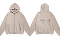 Fog Essentials Light Taupe Zip‑Up Hoodie, Metallic Silver Back Logo Oversized Street Jacket