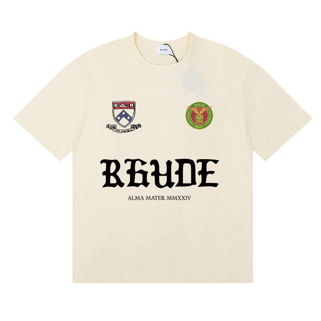 Rhude Alma Mater Crest Badge Graphic Cream Short Sleeve T‑Shirt