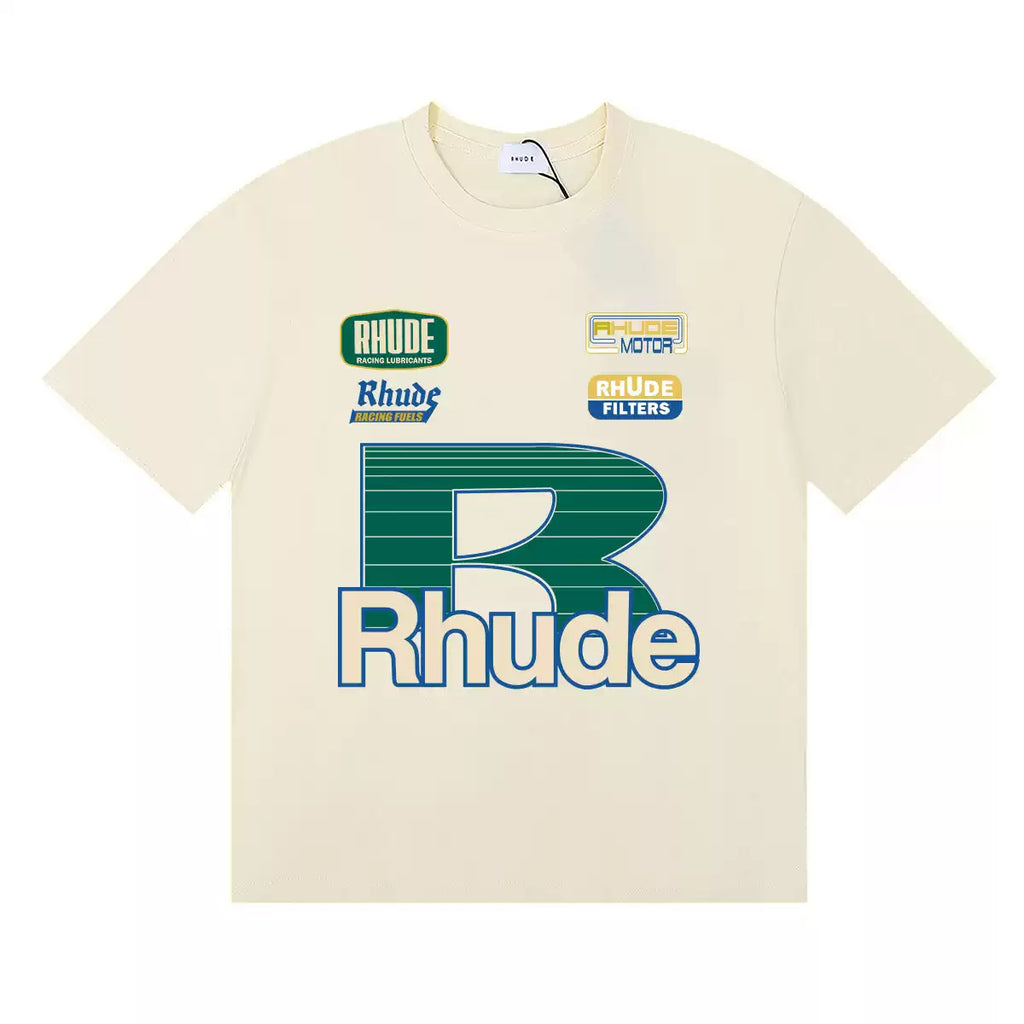 Rhude Racing Motor Badge Graphic Cream Short‑Sleeve Tee