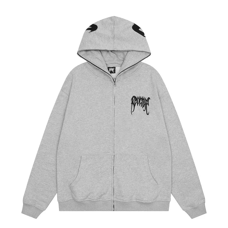 Revenge Small Chest Logo Hood‑Print Zip Up Hoodie
