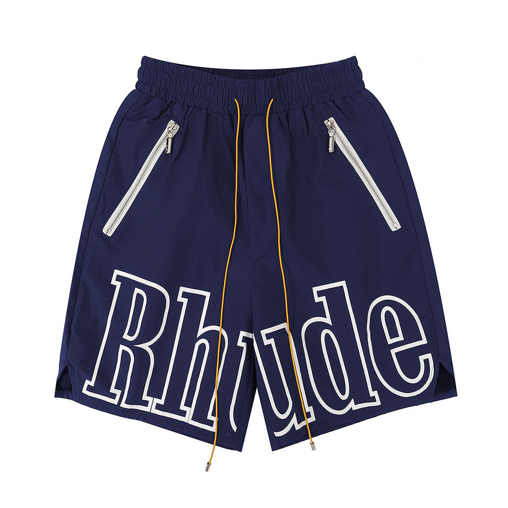 Rhude Large Outline Logo Print Drawstring Navy Streetwear Shorts