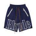 Rhude Large Outline Logo Print Drawstring Navy Streetwear Shorts