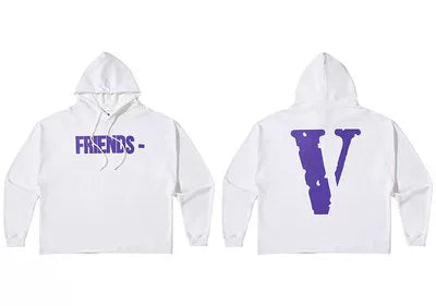 VLONE FRIENDS‑ Purple Distressed Big V Hoodie White