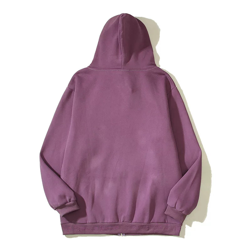 Revenge White Big Logo Contrast‑Stitch Zip Up Hoodie