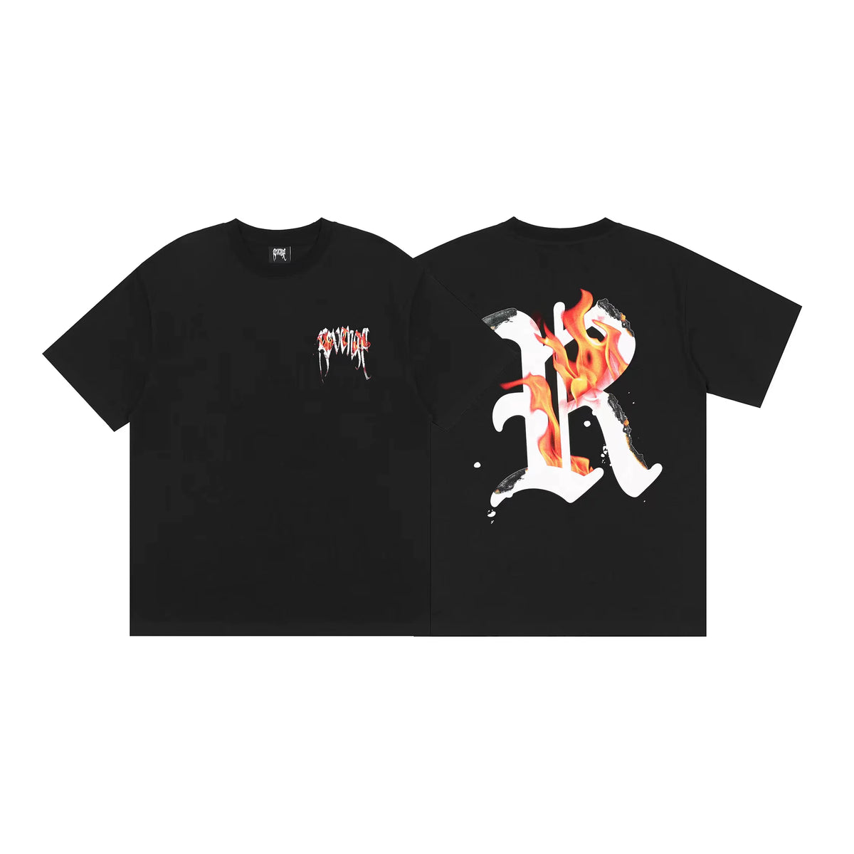 Revenge Fire Flame Large R Letter Graphic T‑Shirt