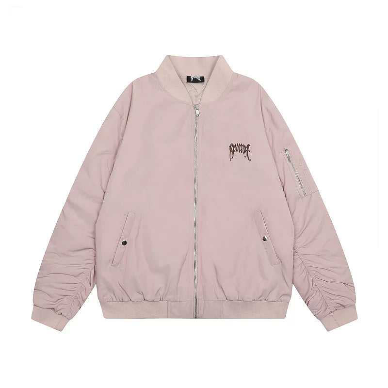 Revenge Gothic Embroidered Bomber Jacket Pink