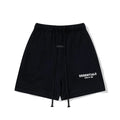 Fog Essentials Black Elastic Waist Drawstring White Logo Print Casual Street‑Wear Sweat Shorts