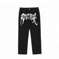 Revenge Large White Gothic Embroidered Logo Straight‑Leg Black Jeans