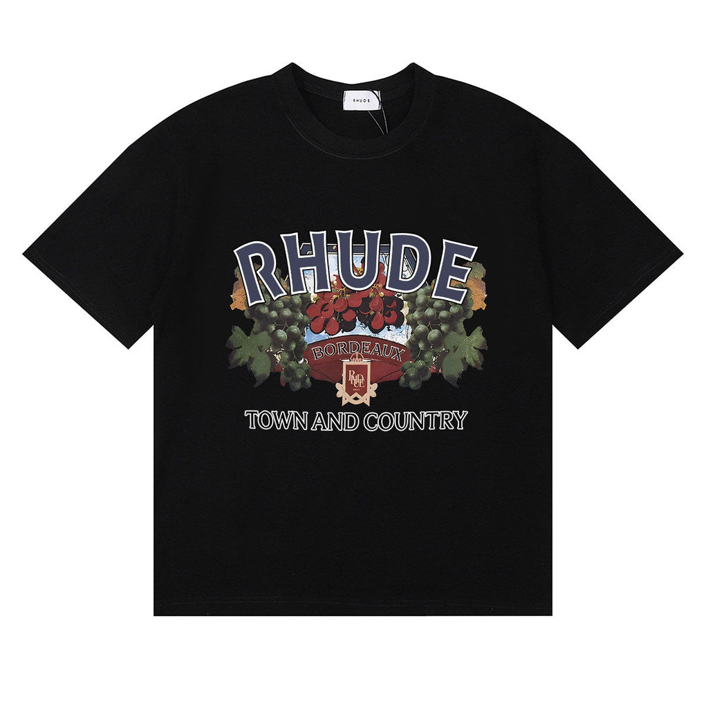 Rhude Town And Country Bordeaux Grape Vintage Graphic Black Short Sleeve T‑Shirt